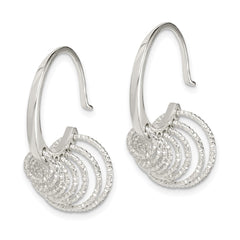 Sterling Silver Polished & Diamond-cut Circles Dangle Hoop Earrings