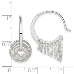 Sterling Silver Polished & Diamond-cut Circles Dangle Hoop Earrings