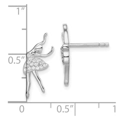 Sterling Silver Rhodium-plated Polished CZ Ballerina Post Earrings