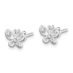 Sterling Silver Rhodium-plated CZ Butterfly Post Earrings - 5