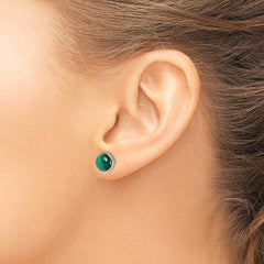 Sterling Silver Rhodium-plated 7mm Malachite Post Earrings