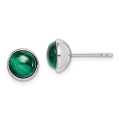 Sterling Silver Rhodium-plated 7mm Malachite Post Earrings