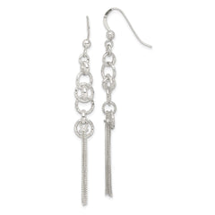 Sterling Silver Polished & D/C Circle & Multi-strand Chain Dangle Earrings