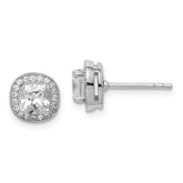 Sterling Silver RH-plated Polished & Textured 5mm CZ Halo Post Earrings