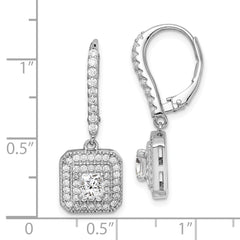 Sterling Silver Rhodium-plated Polished CZ Square Leverback Earrings