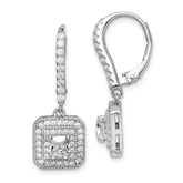 Sterling Silver Rhodium-plated Polished CZ Square Leverback Earrings