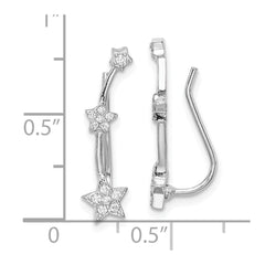 Sterling Silver Rhodium-plated Polished CZ Three Star Ear Climber Earrings