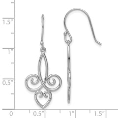 Sterling Silver Rhodium-plated Polished Fleur de Lis Dangle Earrings