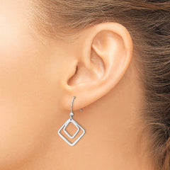 Sterling Silver Rhodium-plated Double Diamond Shape Dangle Earrings