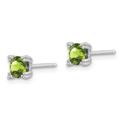 Sterling Silver Rhodium-plated Round 5mm Peridot Post Earrings