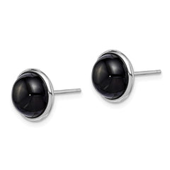 Sterling Silver Rhod-plated Polished 10mm Onyx Cabochon Post Earrings