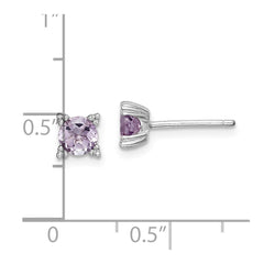 Sterling Silver Rhodium-plated Round 5mm Amethyst Post Earrings