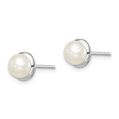 Sterling Silver Rhodium-plated 6-7mm White Button Freshwater Cultured Pearl Post Earrings - 3