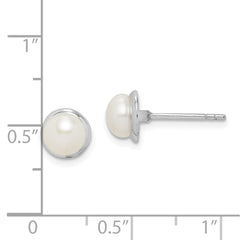 Sterling Silver Rhodium-plated 6-7mm White Button Freshwater Cultured Pearl Post Earrings - 3