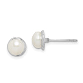 Sterling Silver Rhodium-plated 6-7mm White Button Freshwater Cultured Pearl Post Earrings - 3