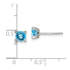 Sterling Silver Rhodium-plated Round 5mm Blue Topaz Post Earrings