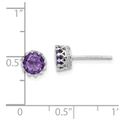 Sterling Silver Rhodium-plated 6mm Polished Amethyst Post Earrings
