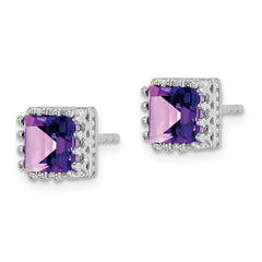 Sterling Silver Rhodium-plated 6mm Polished Amethyst Post Earrings - 2