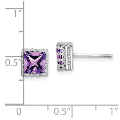 Sterling Silver Rhodium-plated 6mm Polished Amethyst Post Earrings - 2