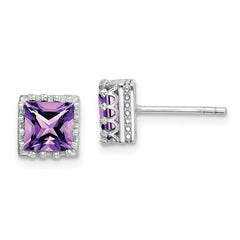 Sterling Silver Rhodium-plated 6mm Polished Amethyst Post Earrings - 2