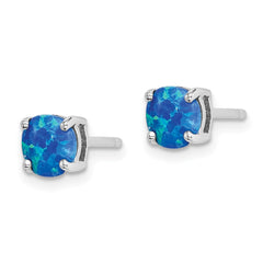 Sterling Silver Rhodium-plated Polished Pink, White & Blue Round 6mm Created Opal 3 Pair Set of Stud Earrings
