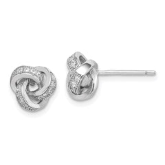 Sterling Silver Rhodium-plated Polished CZ Love Knot Post Earrings - 2