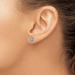 Sterling Silver Rhodium plated Blue Spinel and Clear CZ Post Earrings