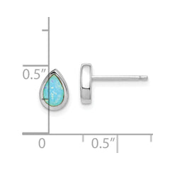 Sterling Silver RH-pltd Polished Blue Created Opal Teardrop Stud Earrings