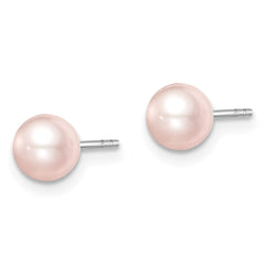 Sterling Silver Madi K Rhodium-plated 5-6mm Pink Round Freshwater Cultured Pearl Post Earrings