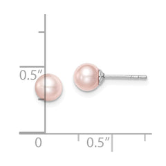 Sterling Silver Madi K Rhodium-plated 5-6mm Pink Round Freshwater Cultured Pearl Post Earrings