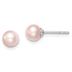 Sterling Silver Madi K Rhodium-plated 5-6mm Pink Round Freshwater Cultured Pearl Post Earrings