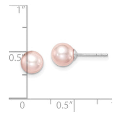 Sterling Silver Madi K Rhodium-plated 6-7mm Pink Round Freshwater Cultured Pearl Post Earrings