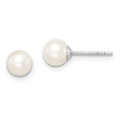 Sterling Silver Madi K Rhodium-plated 5-6mm White Round Freshwater Cultured Pearl Post Earrings