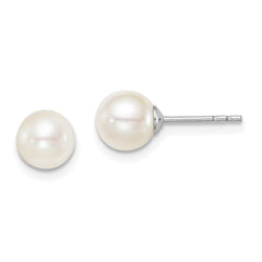 Sterling Silver Madi K Rhodium-plated 6-7mm White Round Freshwater Cultured Pearl Post Earrings