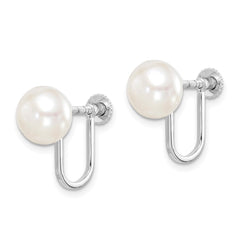 Sterling Silver Rhodium-plated 8-9mm White Button Freshwater Cultured Pearl Non Pierced Earrings