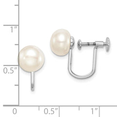 Sterling Silver Rhodium-plated 8-9mm White Button Freshwater Cultured Pearl Non Pierced Earrings