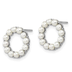 Sterling Silver Rhodium-plated 2-2.5mm White Button Freshwater Cultured Pearl Circle Post Earrings
