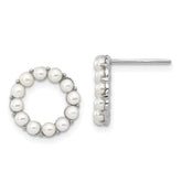 Sterling Silver Rhodium-plated 2-2.5mm White Button Freshwater Cultured Pearl Circle Post Earrings