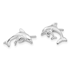 De-Ani Sterling Silver Rhodium-Plated Polished Dolphin and Baby Post Earrings