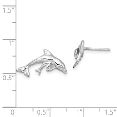 De-Ani Sterling Silver Rhodium-Plated Polished Dolphin and Baby Post Earrings