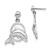 De-Ani Sterling Silver Rhodium-Plated Dolphin in Hoop Dangle Post Earrings