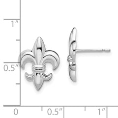 De-Ani Sterling Silver Rhodium-Plated Polished Small Fleur de Lis Post Earrings