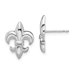 De-Ani Sterling Silver Rhodium-Plated Polished Small Fleur de Lis Post Earrings