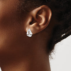 De-Ani Sterling Silver Rhodium-Plated Polished Small Sailboat Post Earrings