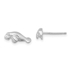 De-Ani Sterling Silver Rhodium-Plated Polished Mini Manatee Post Earrings