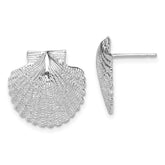 De-Ani Sterling Silver Rhodium-Plated Polished Large Scallop Shell Post Earrings