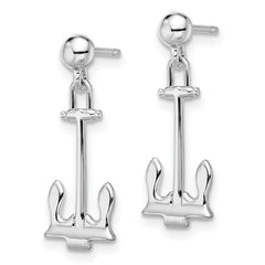 De-Ani Sterling Silver Rhodium-Plated Polished Anchor Dangle Post Earrings