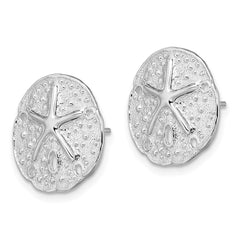 De-Ani Sterling Silver Rhodium-Plated Small Sand Dollar with Starfish Post Earrings