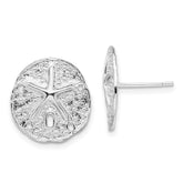 De-Ani Sterling Silver Rhodium-Plated Small Sand Dollar with Starfish Post Earrings