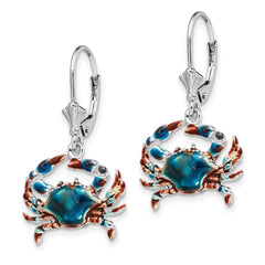 De-Ani Sterling Silver Rhodium-Plated Enameled Blue Crab Leverback Earrings - 2